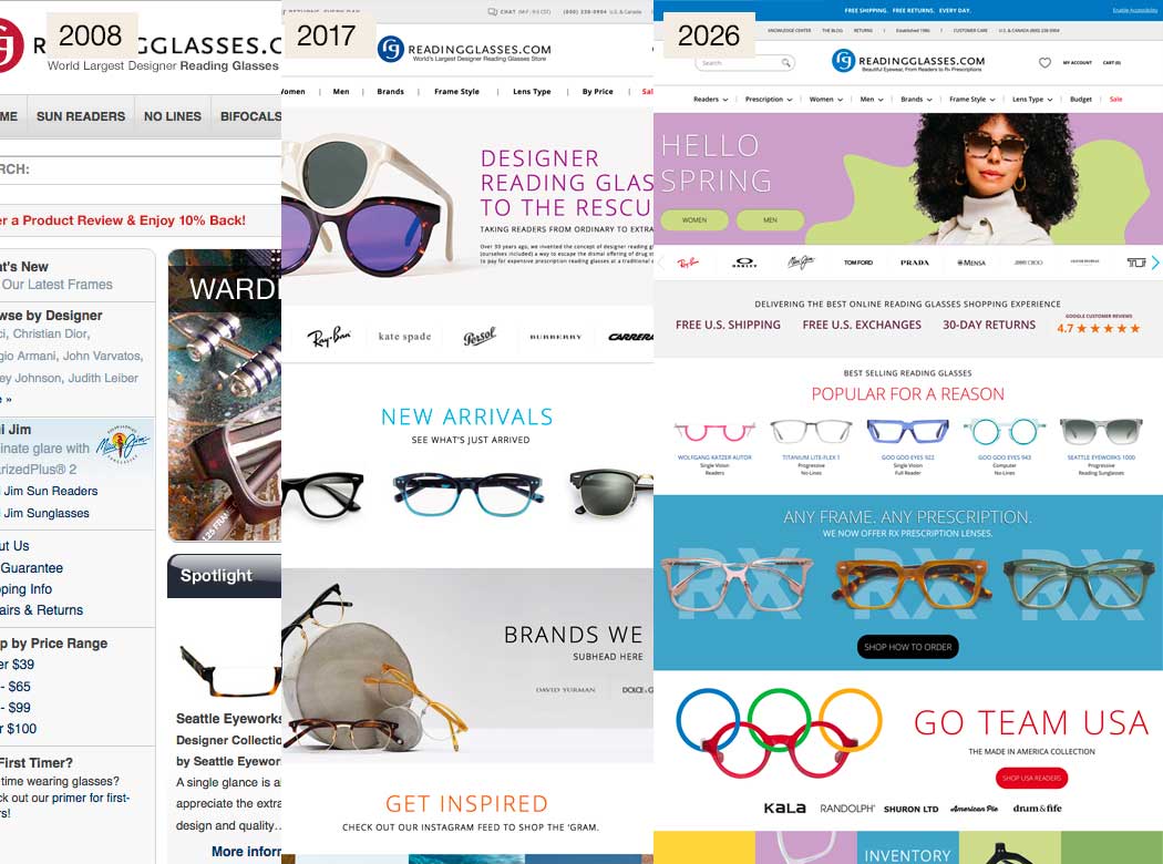 ReadingGlasses.com ecommerce interface